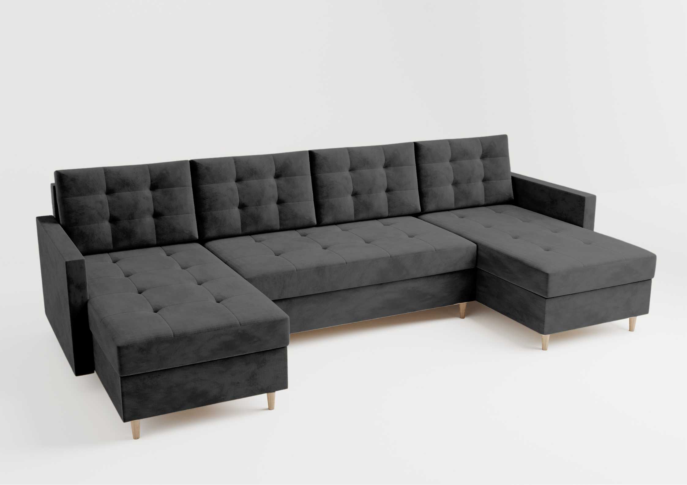 Czarny narożnik pikowany w kształcie podkowy